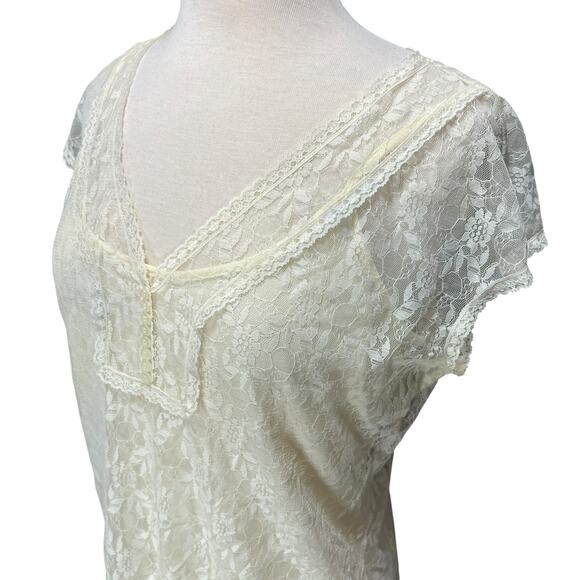 Y2K Women Lace Top Sz M Sheer Ivory Coquette Fairy Femme Whimsigoth Boho Strappy - Picture 2 of 9